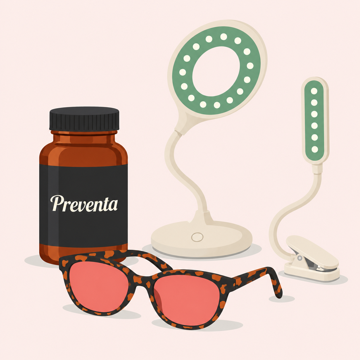 Preventa, Eclipse Aura glasses, and Aloe green lights